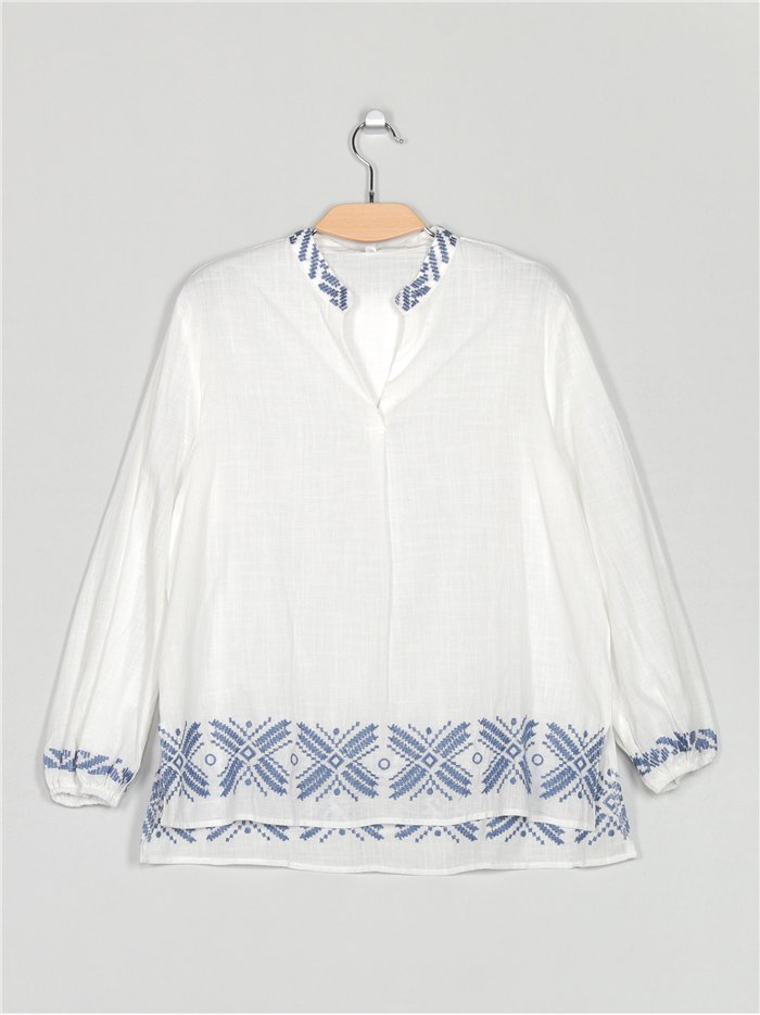 Blusa bordada efecto lino (M-2XL)