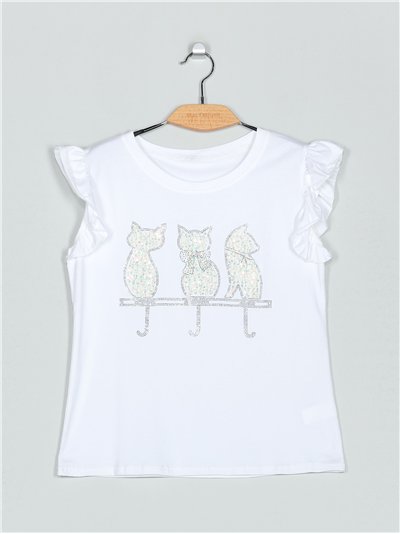 Camiseta gato strass (S/M-L/XL)