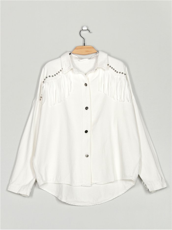 Sobrecamisa denim flecos blanco (S-XL)