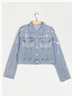 Denim jacket with pearl beads azul (S-M-L)