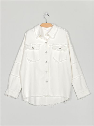 Sobrecamisa denim borlas blanco (S-M-L)