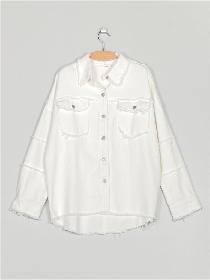 Sobrecamisa denim borlas blanco (S-M-L)