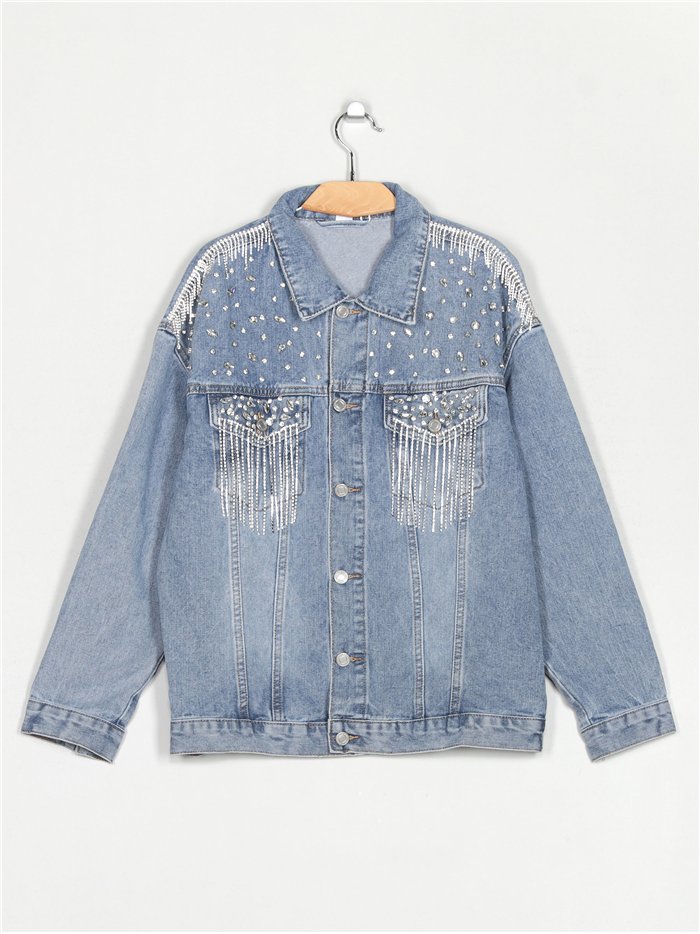 Oversized denim jacket with rhinestone azul (S-M-L)