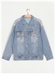 Oversized denim jacket with rhinestone azul (S-M-L)