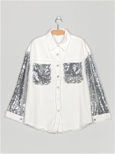 Sobrecamisa denim lentejuelas blanco (S-M-L-XL)