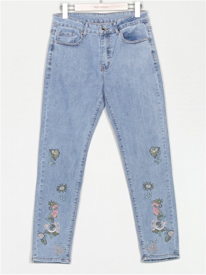 Plus size embroidered jeans azul (40-52)