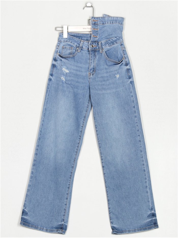 Jeans rectos tiro alto azul (XS-XL)