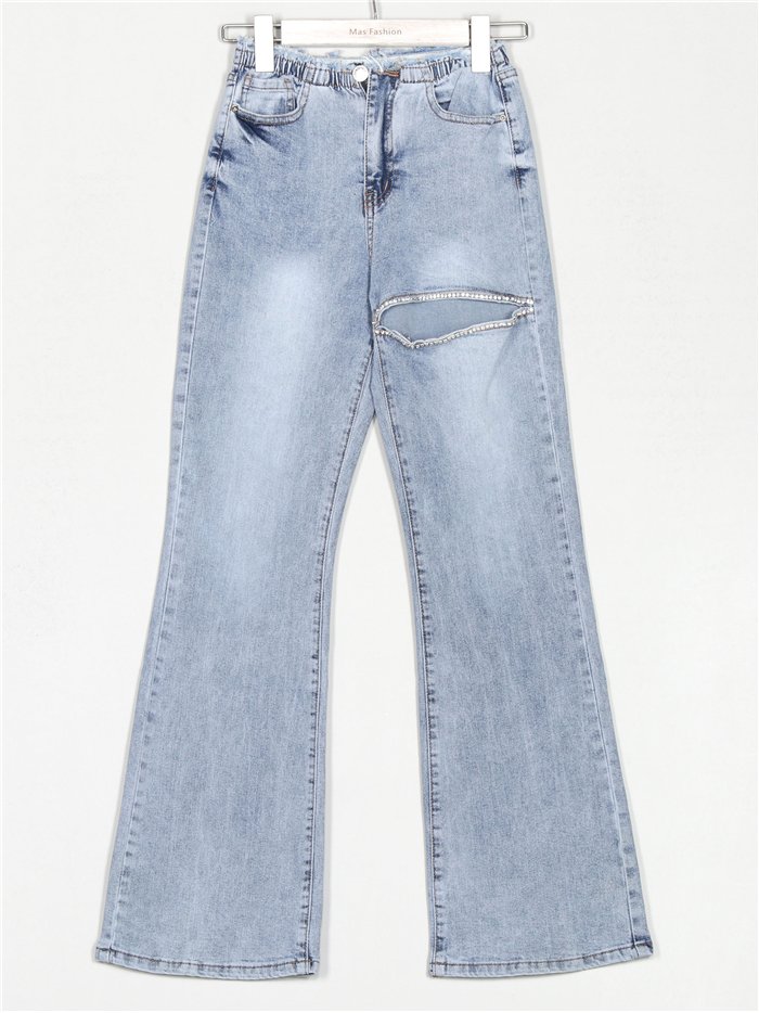 Ripped flare jeans with rhinestone azul (XS-XL)