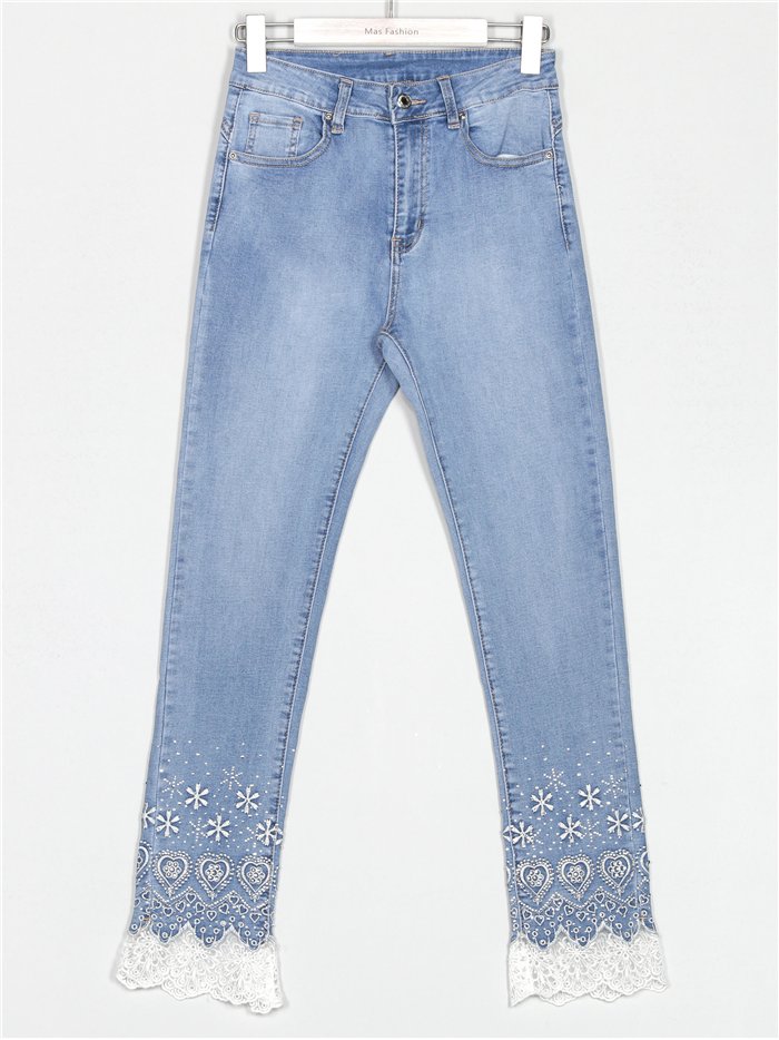 Jeans bordado encaje azul (36-46)