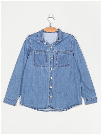 Camisa denim básica azul (S-M-L)