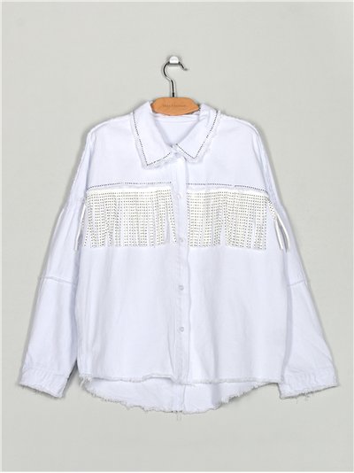 Sobrecamisa denim flecos blanco (S-L)