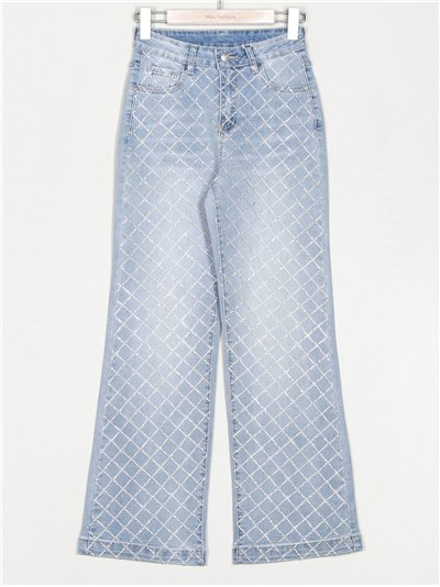 Jeans rectos strass azul (XS-S-M-L)