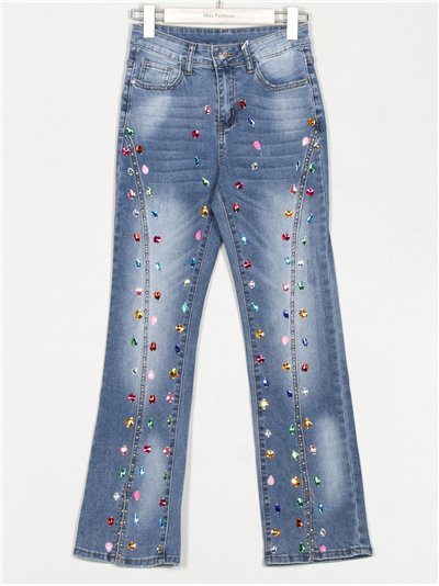 Jeans flare strass azul (XS-S-M-L)