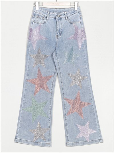 Jeans rectos estrella strass azul (XS-S-M-L)