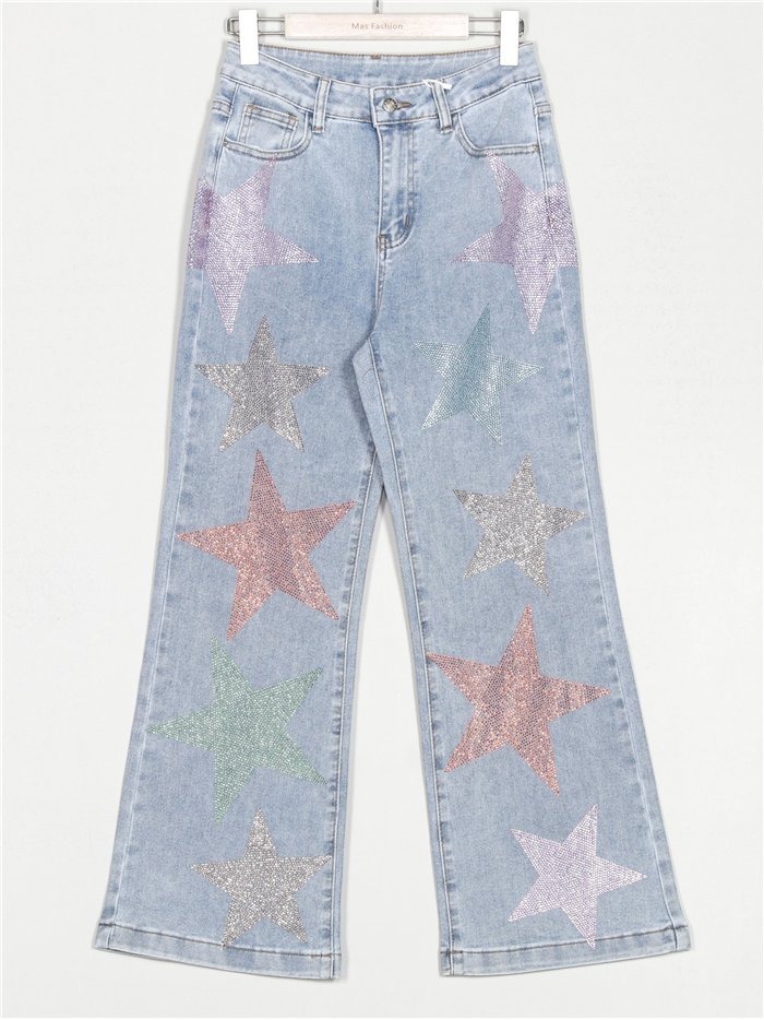 Star straight jeans with rhinestone azul (XS-S-M-L)