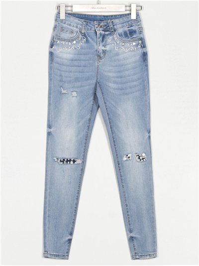 Jeans perlas tiro alto azul (XS-S-M-L)