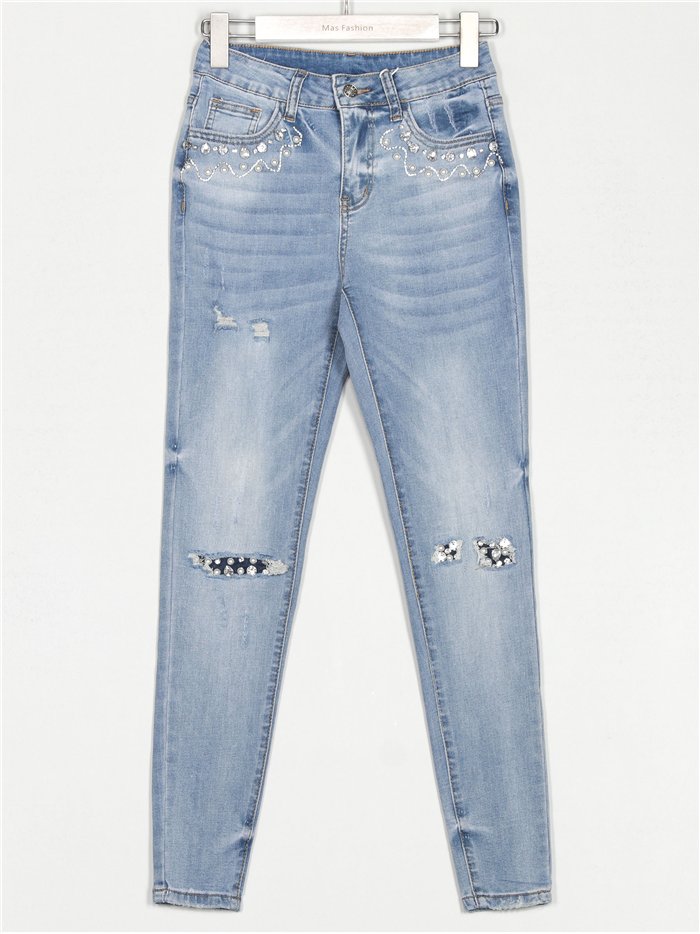 Jeans perlas tiro alto azul (XS-S-M-L)