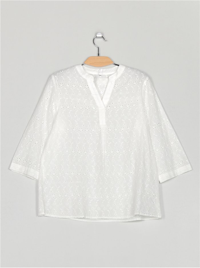 Die-cut embroidered shirt blanco (M-2XL)