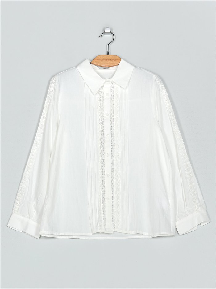 Camisa pliegues puntillas blanco (M-L-XL-XXL)