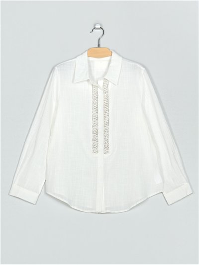 Camisa efecto lino abalorios blanco (M-L-XL-XXL)