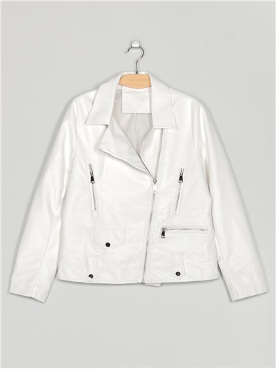 Chaqueta biker efecto piel white (40-48)