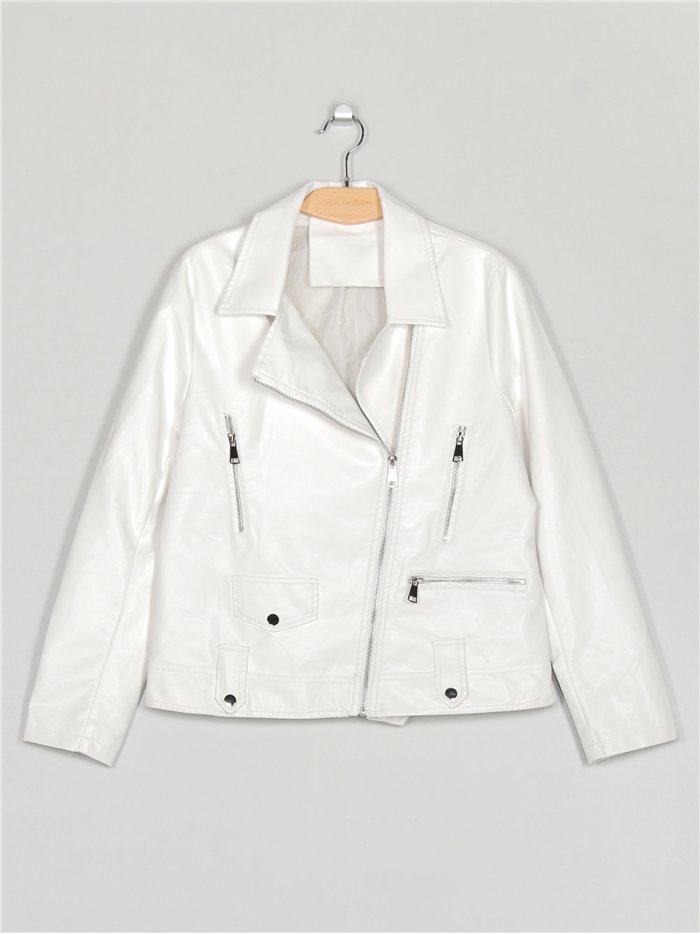 Faux leather biker jacket white (40-48)