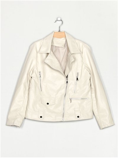 Chaqueta biker efecto piel beige (40-48)