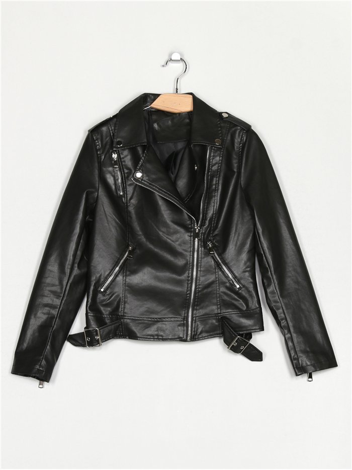 Faux leather biker jacket black (S-XL)