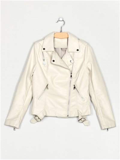 Chaqueta biker efecto piel beige (S-XL)