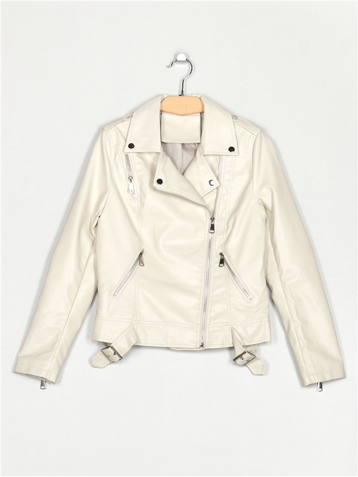 Faux leather biker jacket beige (S-XL)