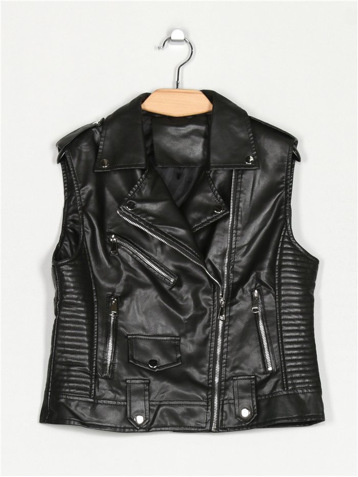 Faux leather biker waistcoat black (S-XL)