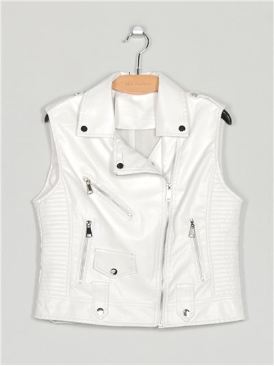 Faux leather biker waistcoat white (S-XL)