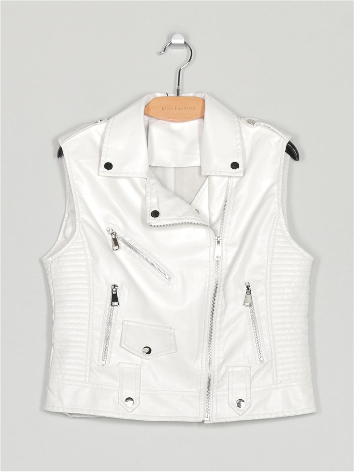 Faux leather biker waistcoat white (S-XL)