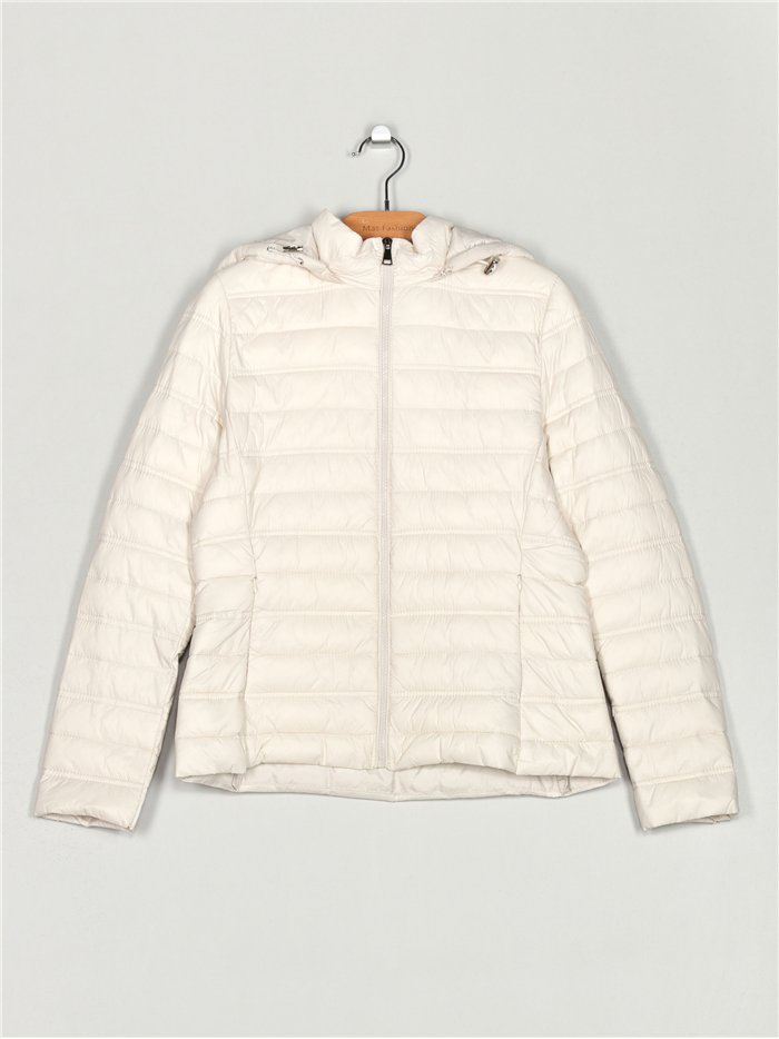 Quilted down puffer jacket with hood beige (42-46)