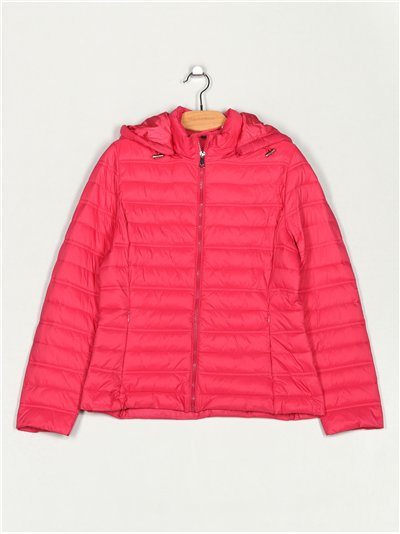 Quilted down puffer jacket with hood fuschia (42-46)