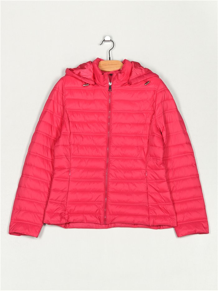 Quilted down puffer jacket with hood fuschia (42-46)