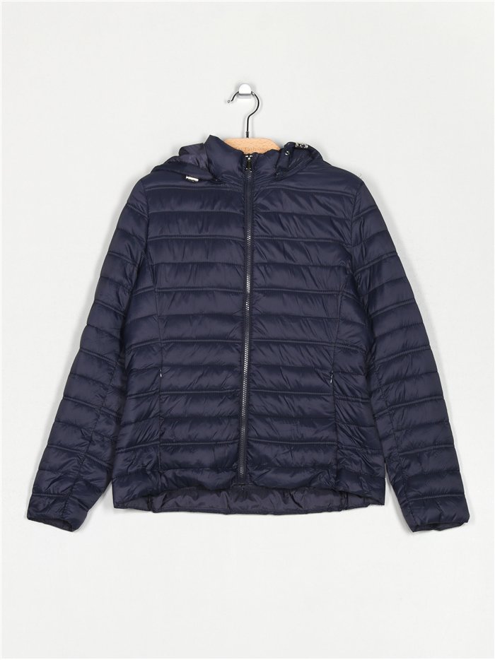 Quilted down puffer jacket with hood navy (42-46)