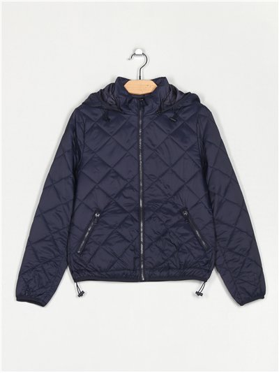 Quilted down puffer jacket with hood navy (M-XXL)