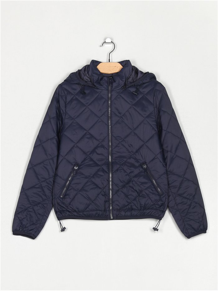 Quilted down puffer jacket with hood navy (M-XXL)