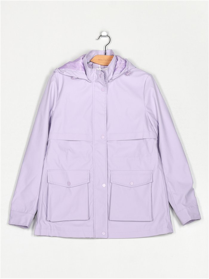 Faux leather parka with hood purple (M-XXL)