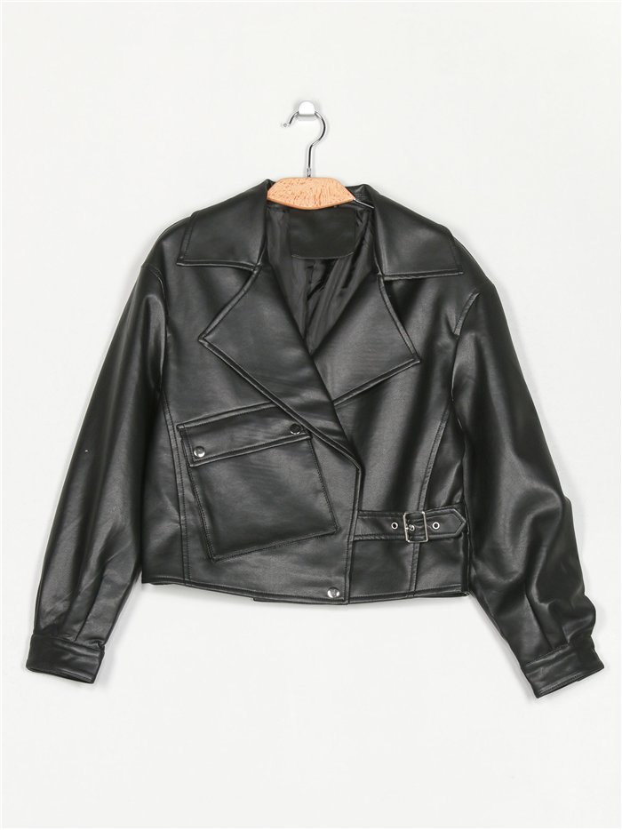 Faux leather biker jacket black (S-M-L)