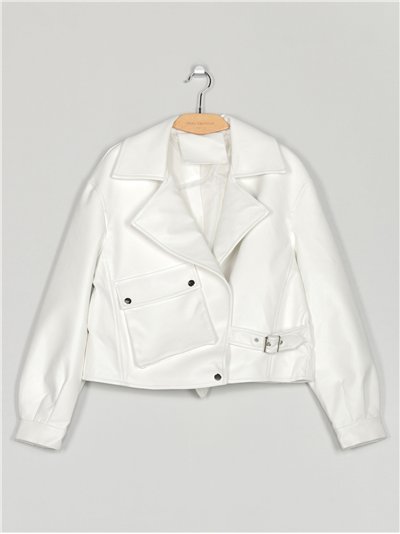 Faux leather biker jacket white (S-M-L)