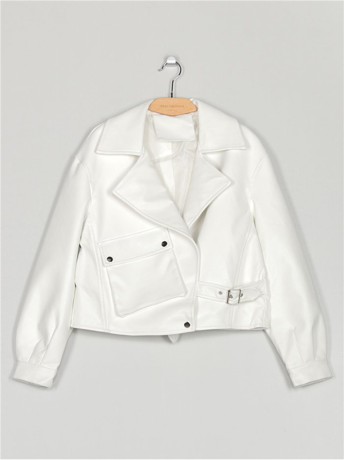 Faux leather biker jacket white (S-M-L)