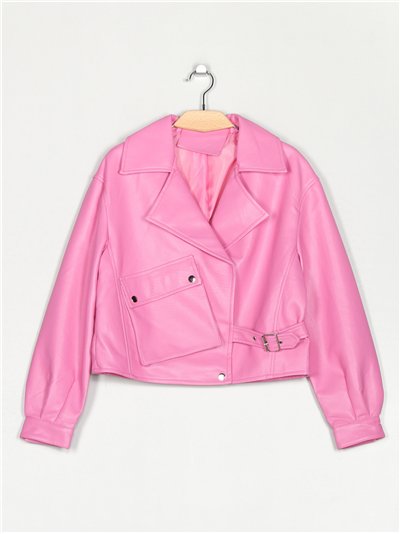 Faux leather biker jacket fushia (S-M-L)