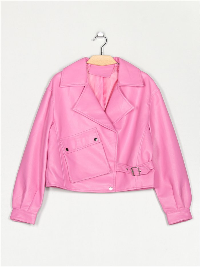 Faux leather biker jacket fushia (S-M-L)