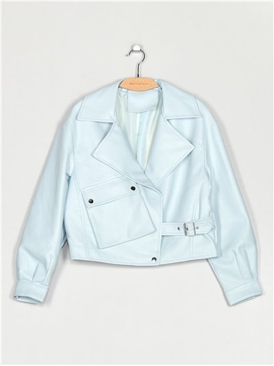 Faux leather biker jacket light-blue (S-M-L)