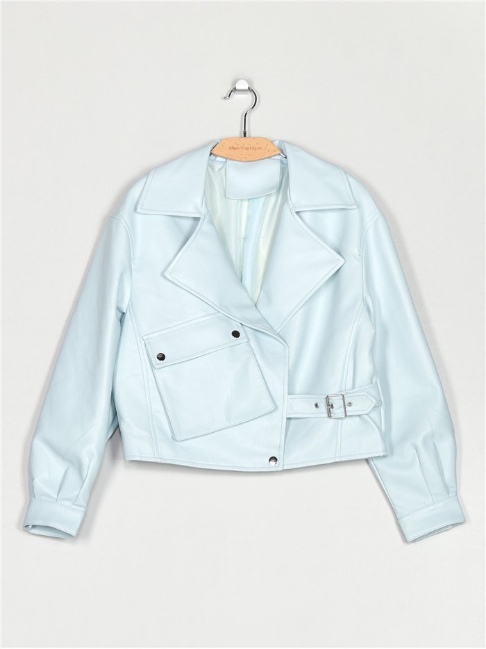 Faux leather biker jacket light-blue (S-M-L)