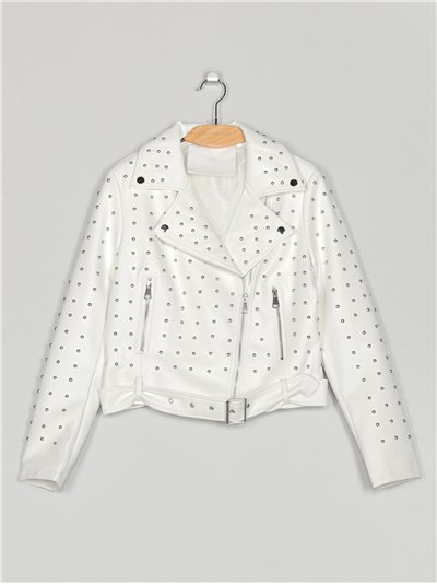 Faux leather studded biker jacket white (S-XL)