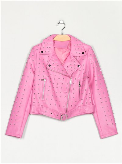 Faux leather studded biker jacket fushia (S-XL)