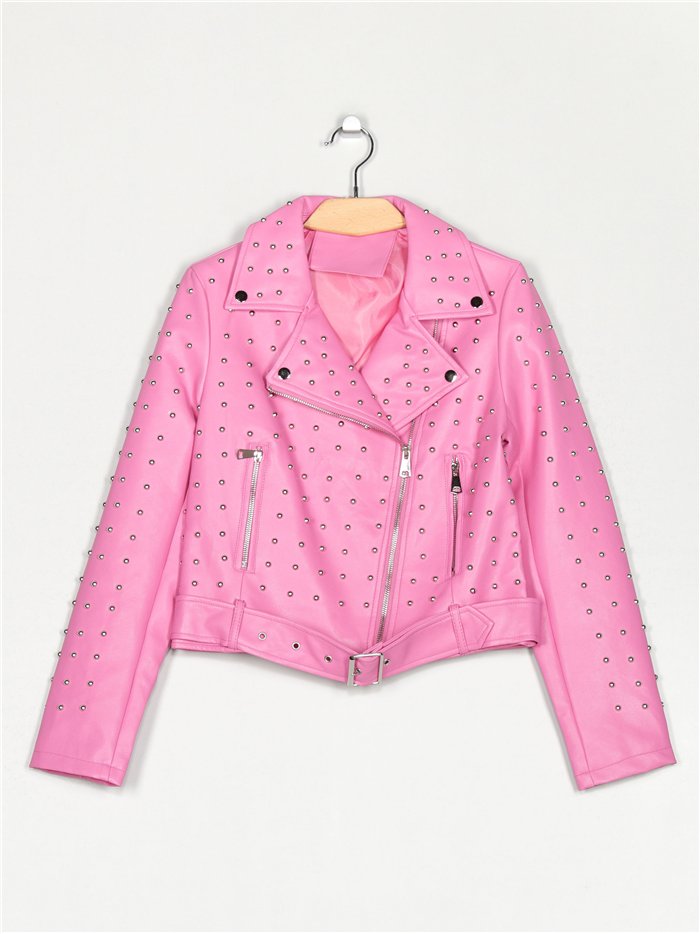 Faux leather studded biker jacket fushia (S-XL)